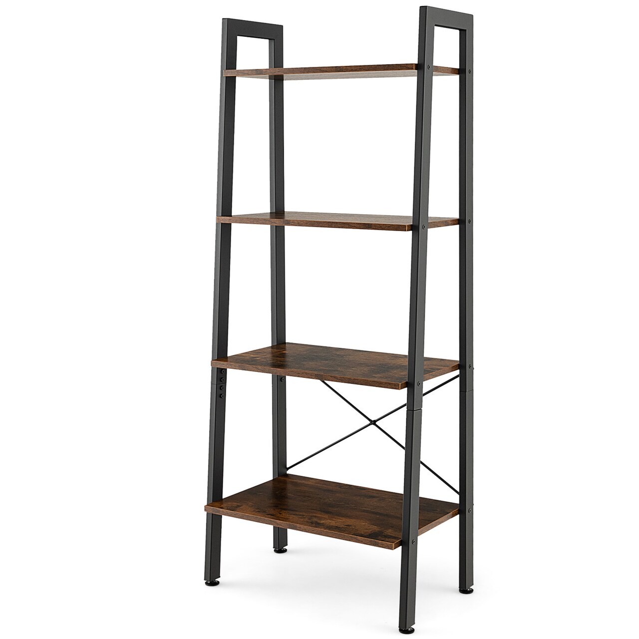 4-Tier Ladder Bookshelf with Metal Frame Modern Industrial Storage Rack for Small Spaces